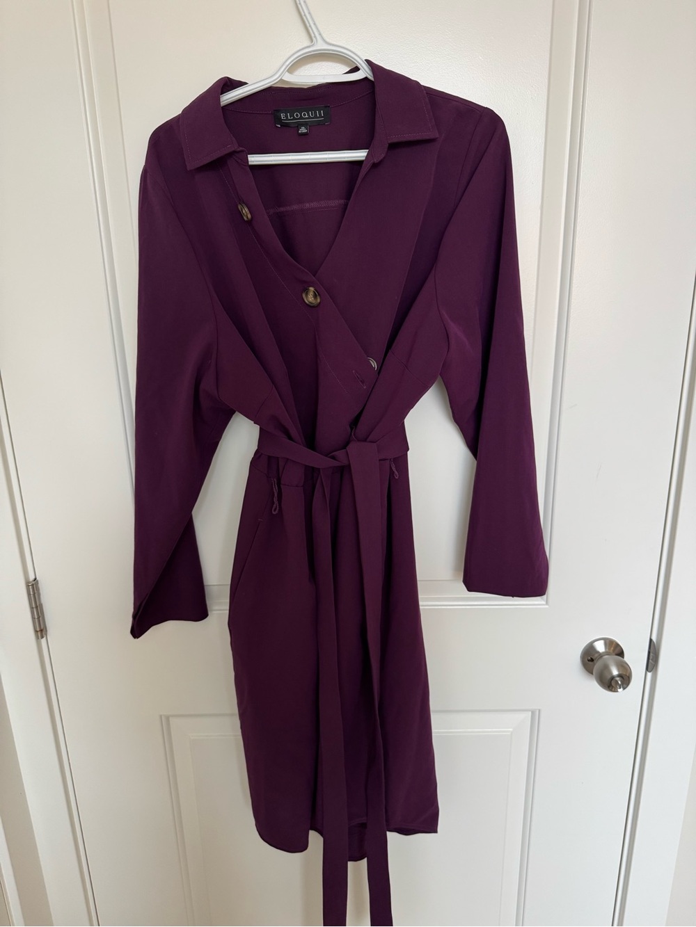 Eloquii Deep Plum Long Sleeve Wrap Dress with Tie Belt